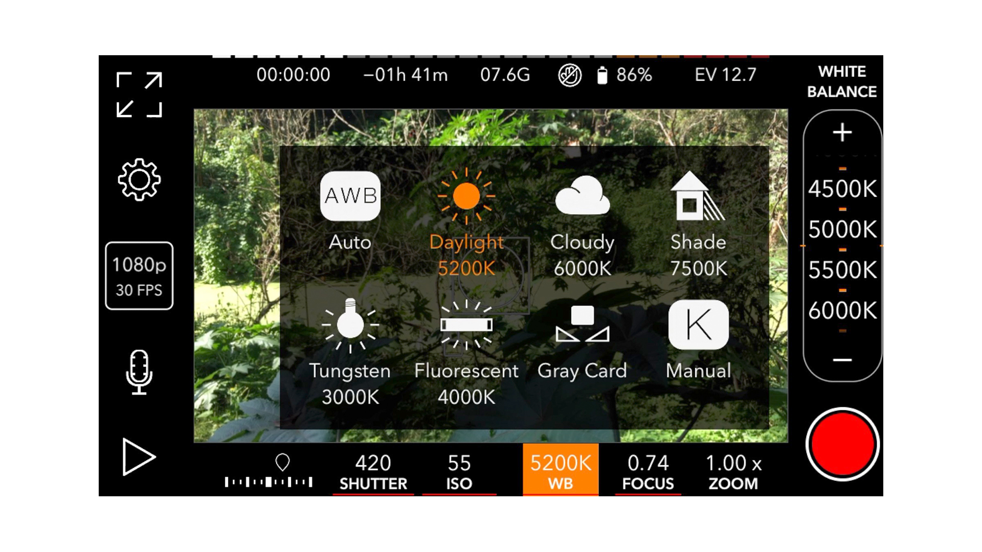 Interfaz de la aplicación ProMovie Recorder.