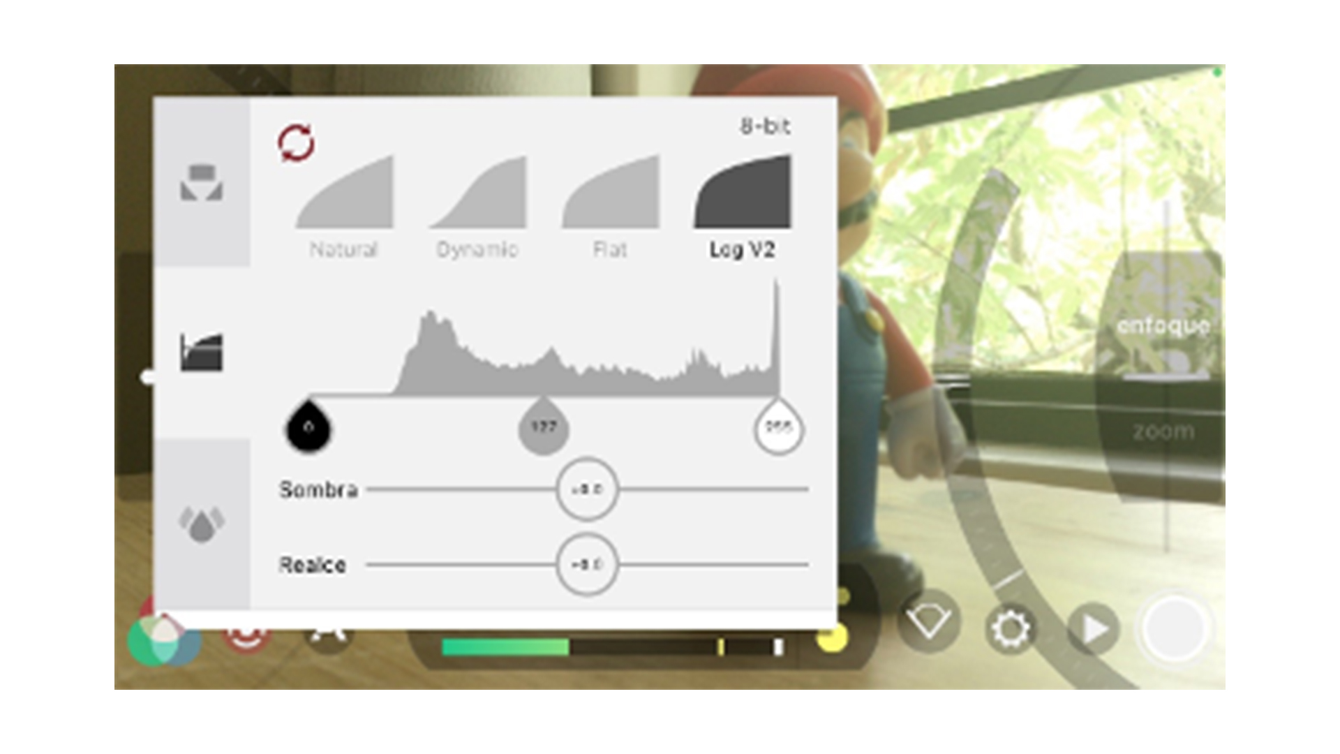 Imagen 1.32. Selección del perfil logarítmico en la aplicación FilMic Pro en el sitema IOS