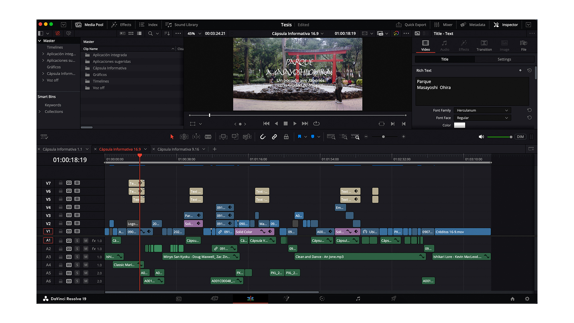 Imagen 6. Edición de la cápsula informativa en Davinci Resolve